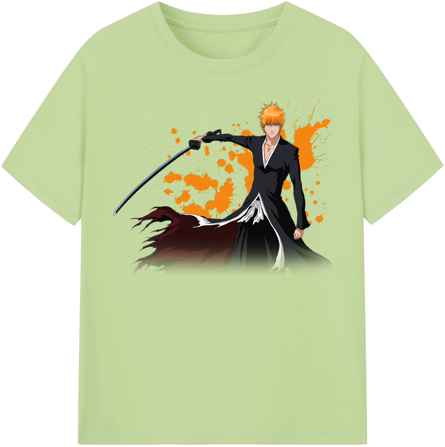 （画像用） ブリーチ 黒崎一護（くろさき いちご）BLEACH Kurosaki Ichigo 綿100％半袖Tシャツ（フロントプリント）